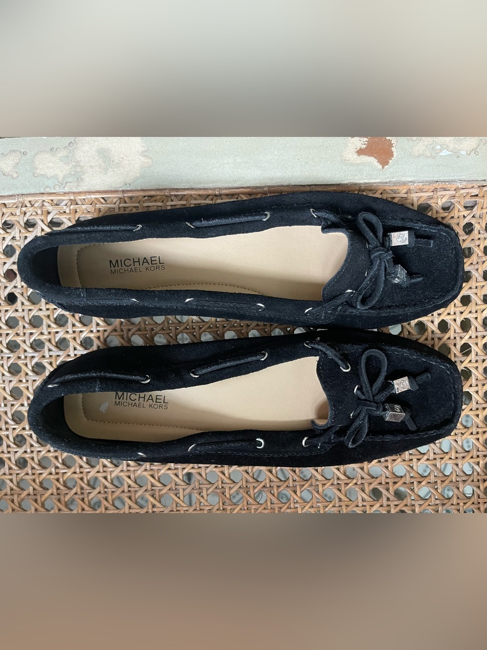 Michael Kors Black Suede Bow-Accent Moccasin Flats Size 7.5M